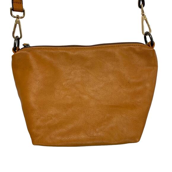 Inzi Faux Leather Adjustable Crossbody Bag Brown Medium Minimalist Timeless - Picture 3 of 9